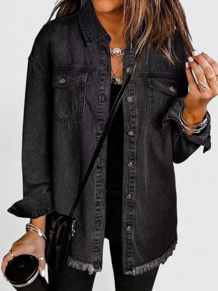 Veste en jean ample à ourlet effiloché — Amielle Paris