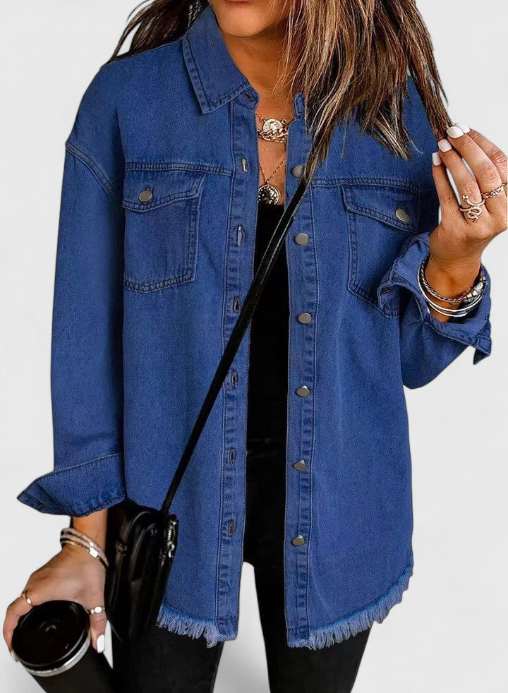 Veste en jean ample à ourlet effiloché — Amielle Paris