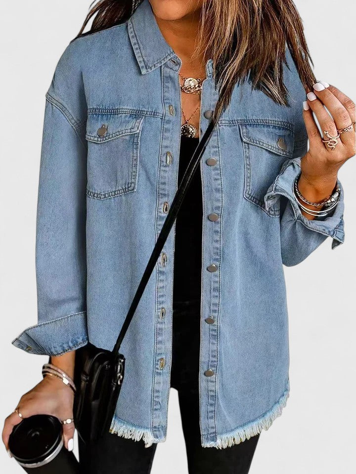Veste en jean ample à ourlet effiloché — Amielle Paris
