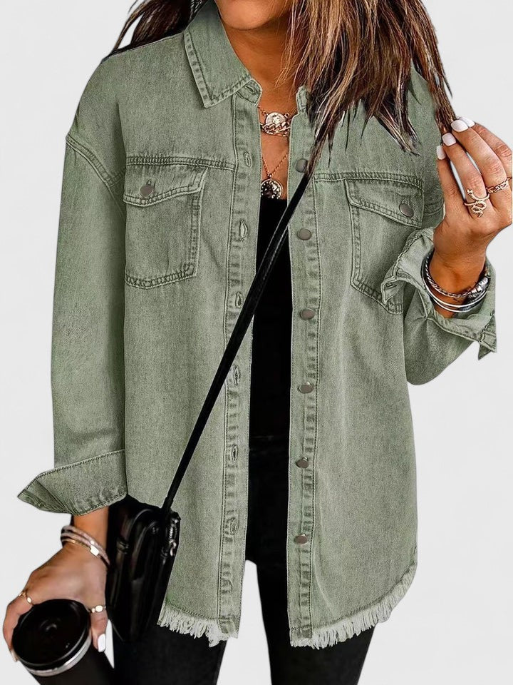 Veste en jean ample à ourlet effiloché — Amielle Paris