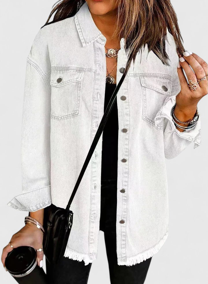 Veste en jean ample à ourlet effiloché — Amielle Paris