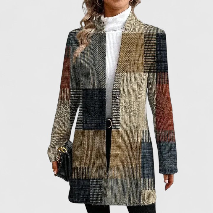 Blazer en tweed à motif patchwork multicolore — Amielle Paris