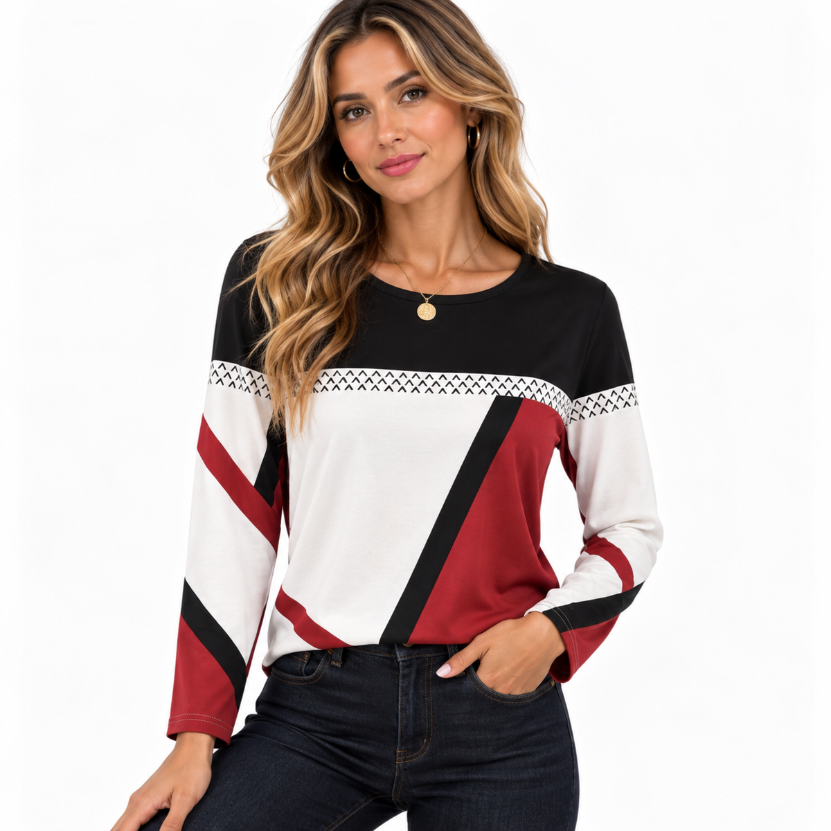 Pull à col rond et blocs de couleur contrastés — Amielle Paris