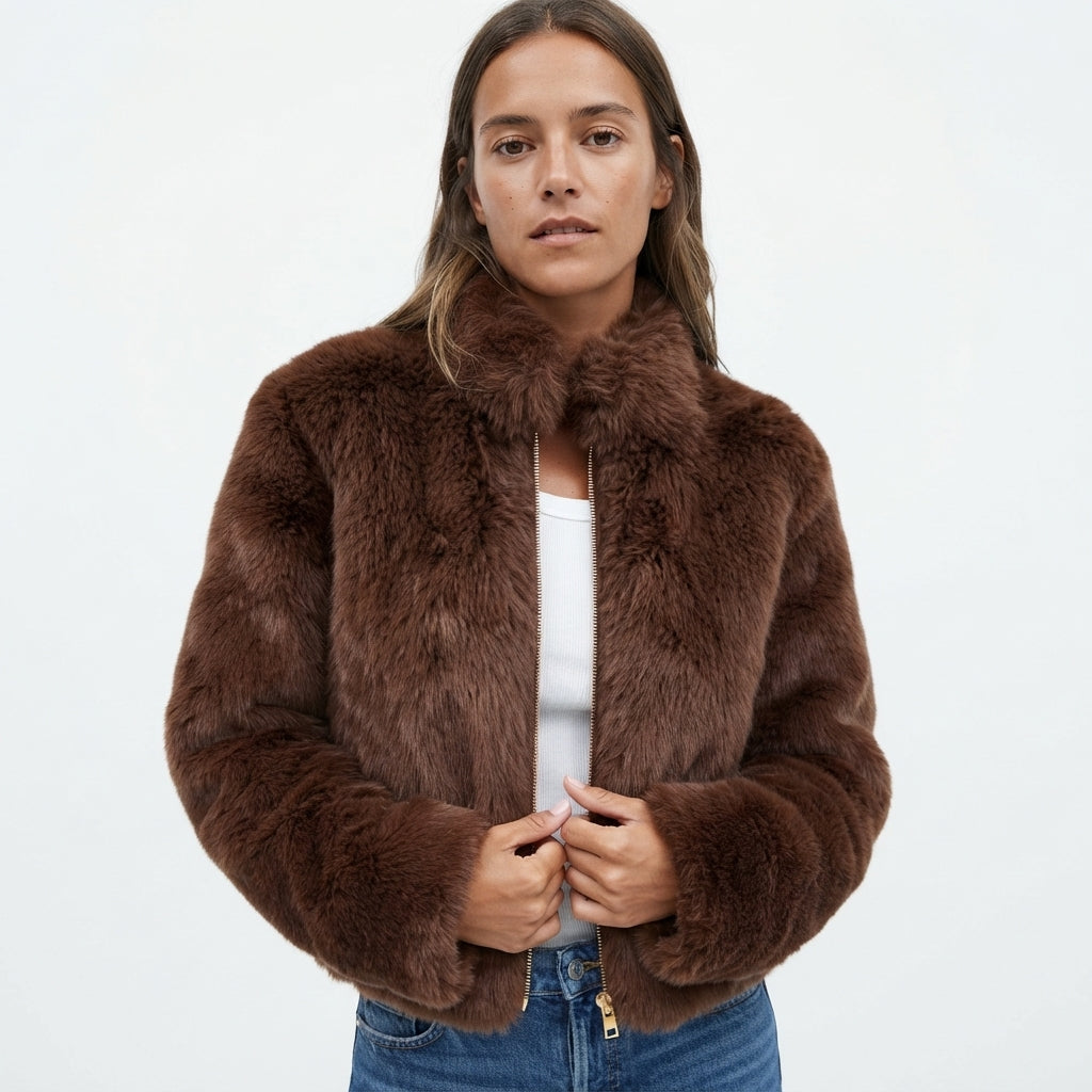 Veste en fausse fourrure à col montant — Amielle Paris