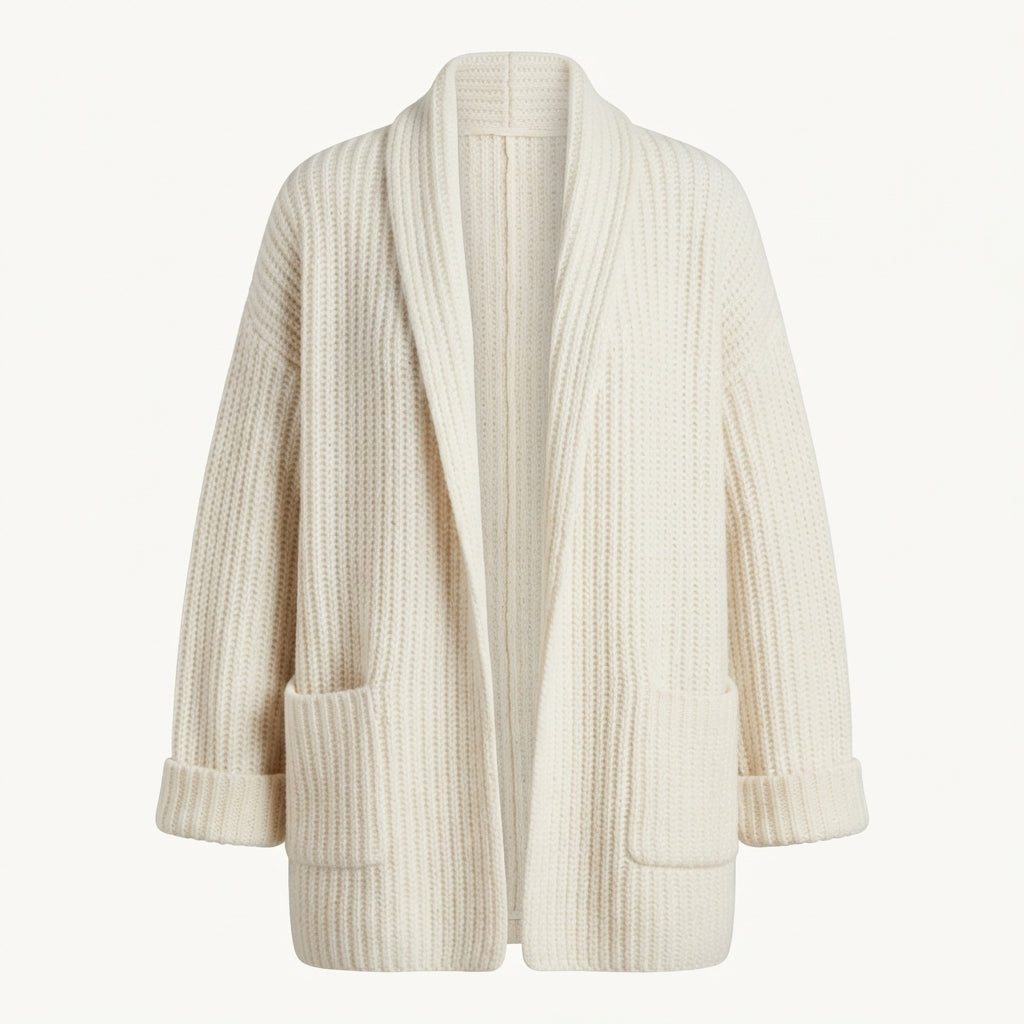 Gilet long en maille côtelée avec poches — Amielle Paris