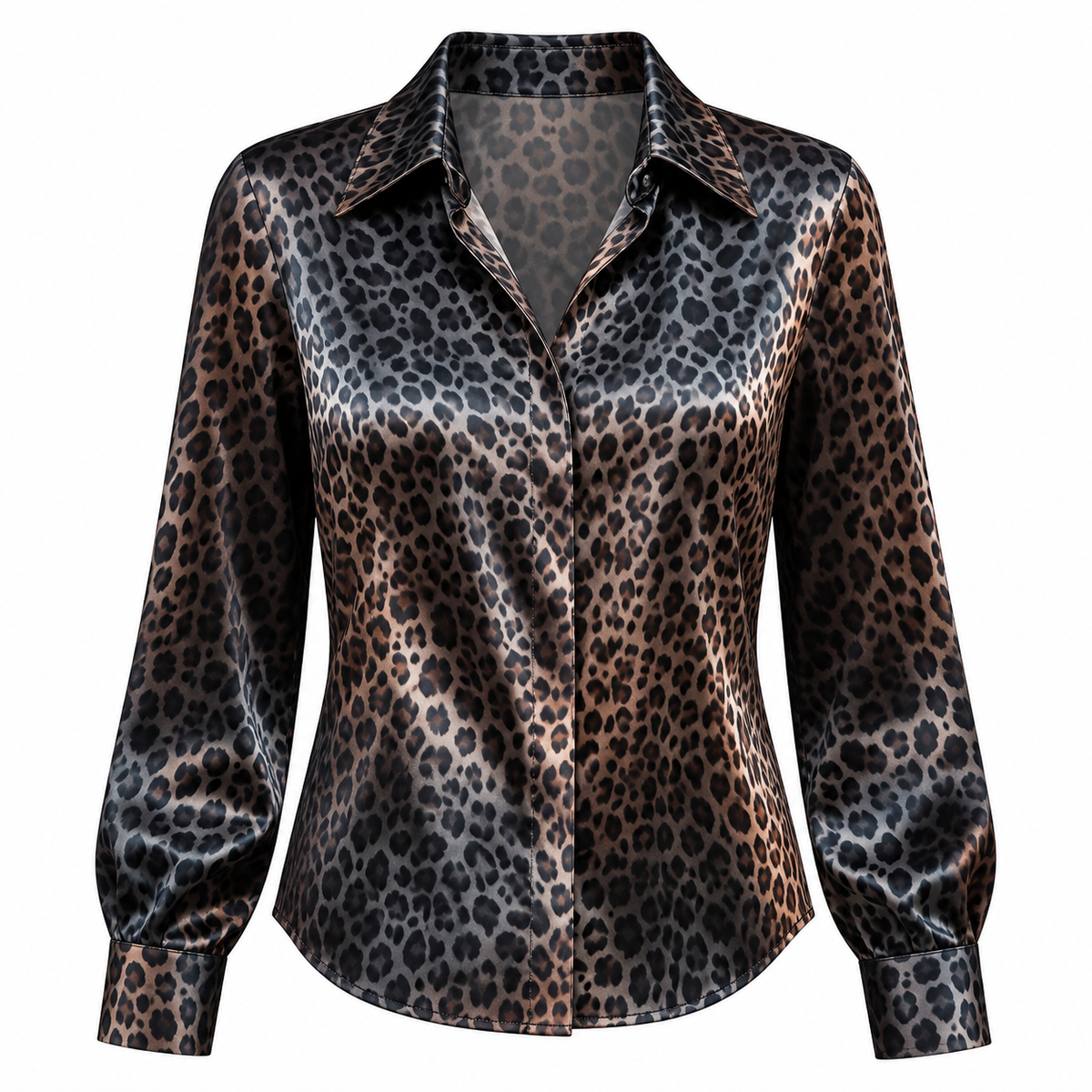 Blouse satinée à imprimé léopard — Amielle Paris