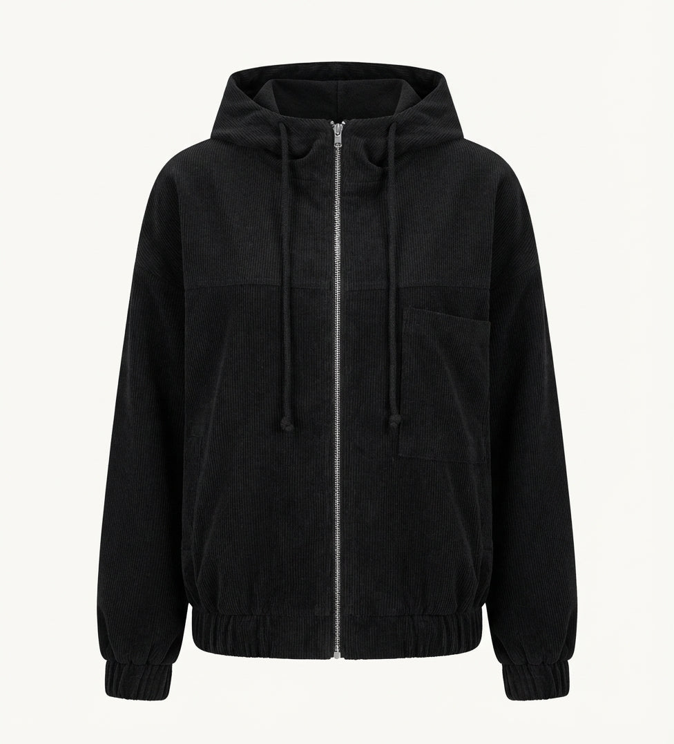 Veste en velours côtelé à capuche et taille ajustable — Amielle Paris