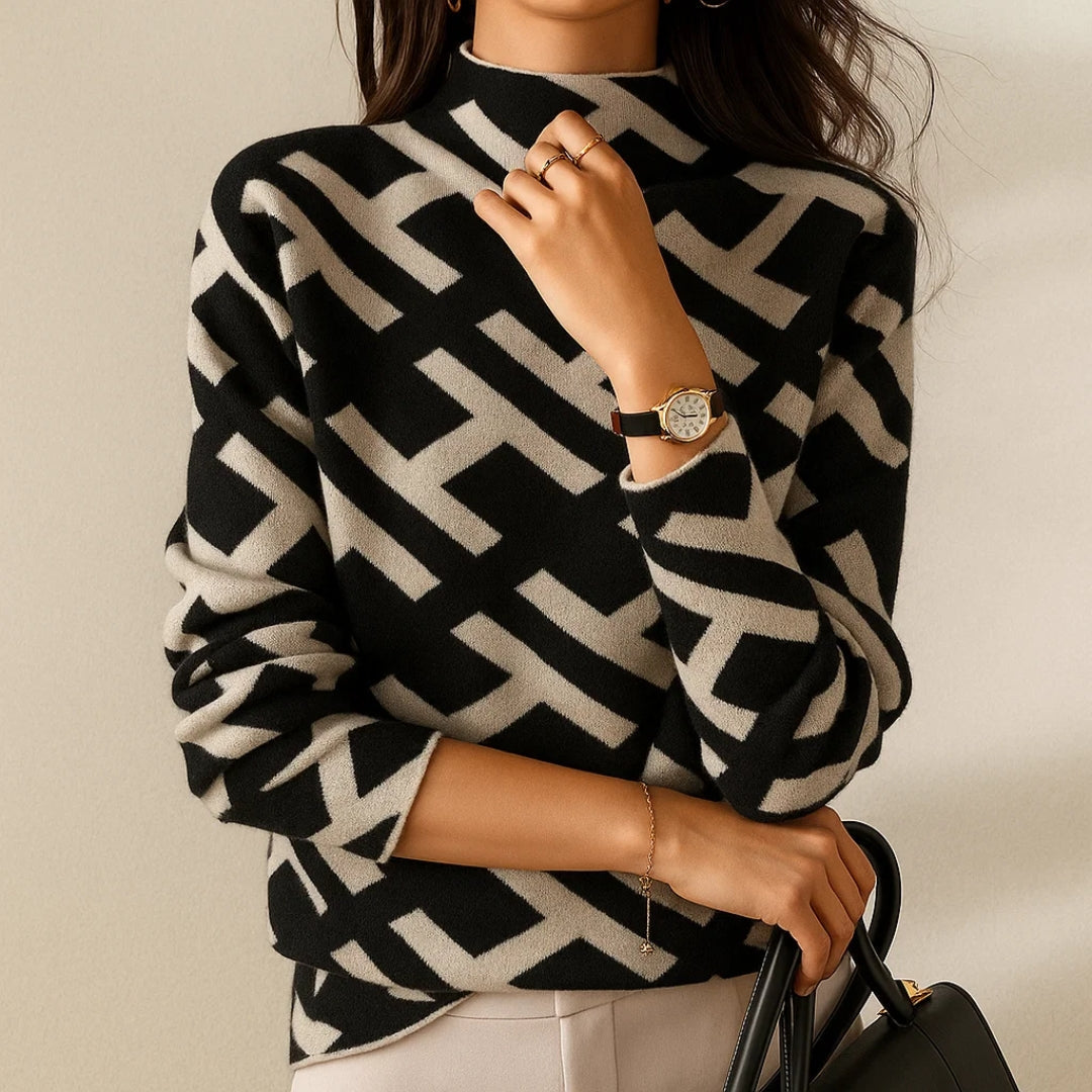 Pull à motifs géométriques et col cheminée — Amielle Paris