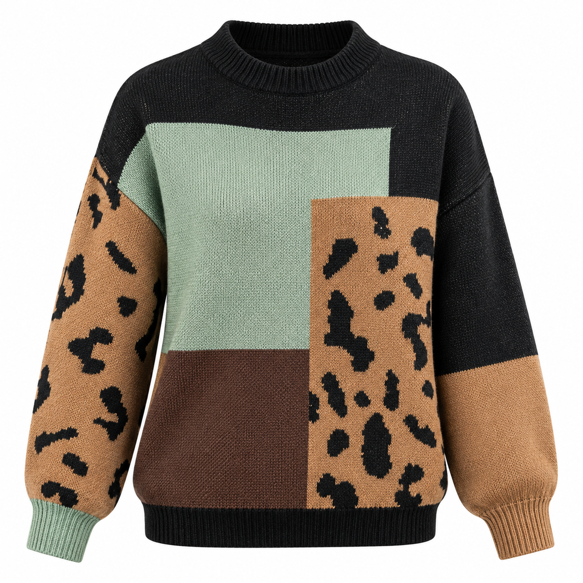 Nell — Pull à blocs de couleur et motif léopard — Amielle Paris