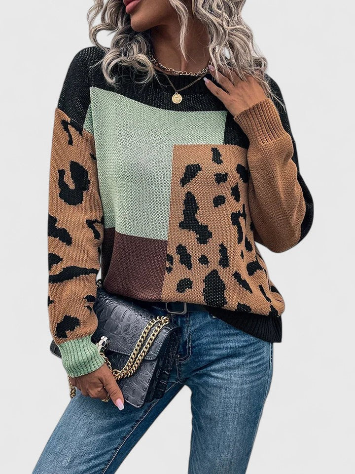 Nell — Pull à blocs de couleur et motif léopard — Amielle Paris
