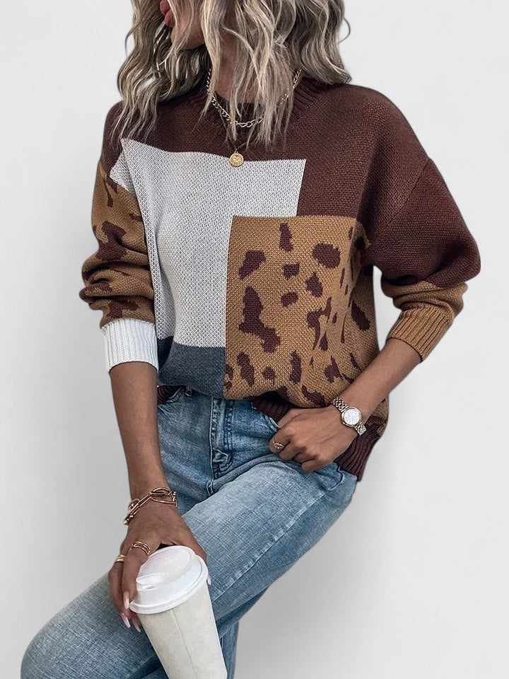 Nell — Pull à blocs de couleur et motif léopard — Amielle Paris