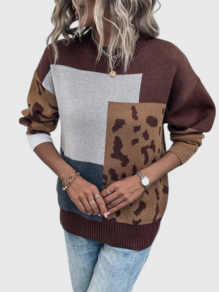 Nell — Pull à blocs de couleur et motif léopard — Amielle Paris