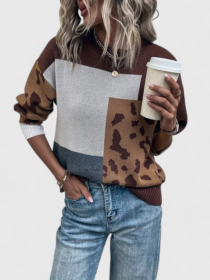 Nell — Pull à blocs de couleur et motif léopard — Amielle Paris