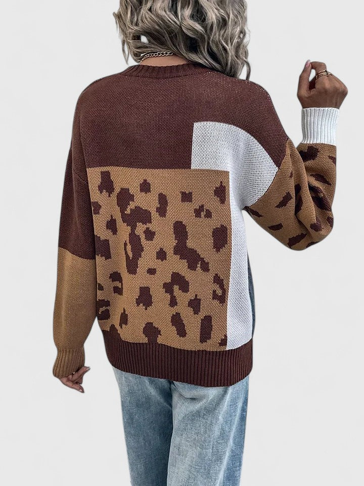 Nell — Pull à blocs de couleur et motif léopard — Amielle Paris