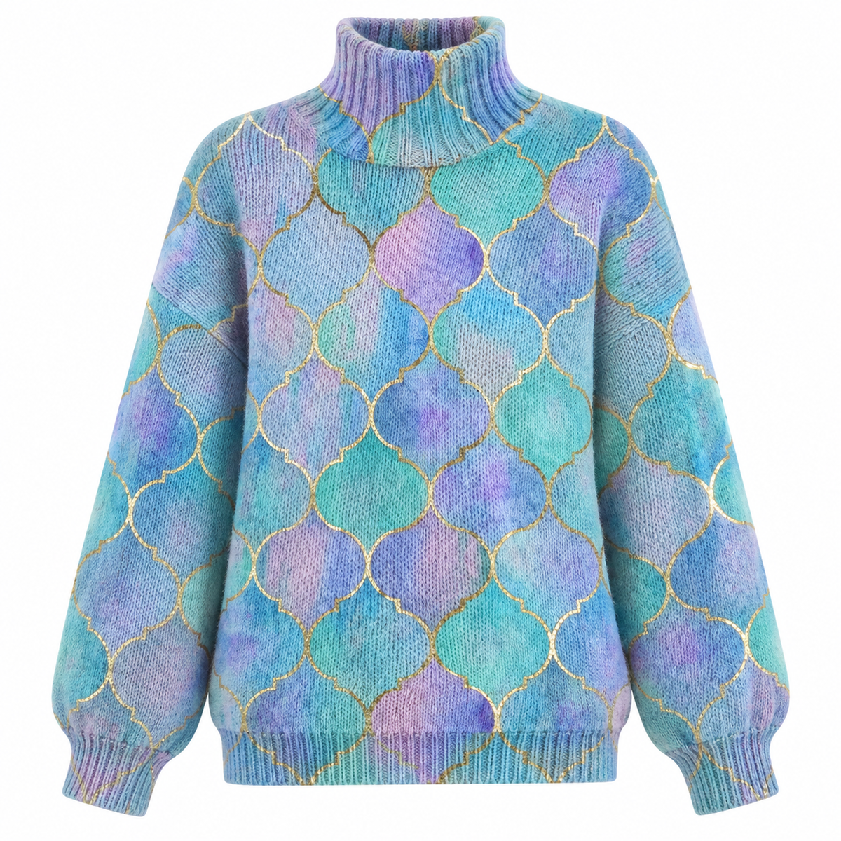 Pull pastel à col roulé et motifs dorés — Amielle Paris