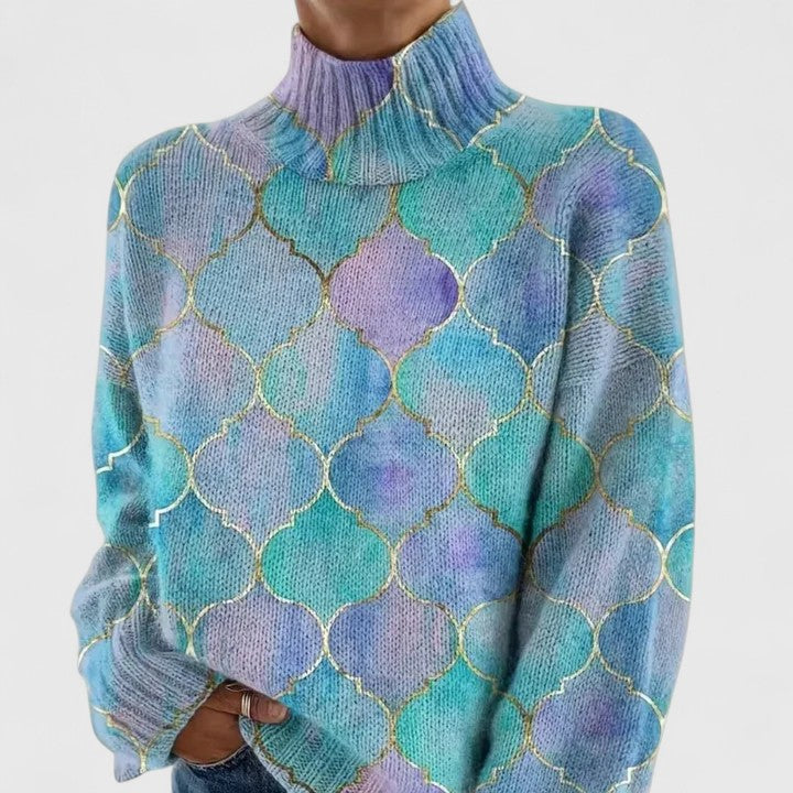 Pull pastel à col roulé et motifs dorés — Amielle Paris