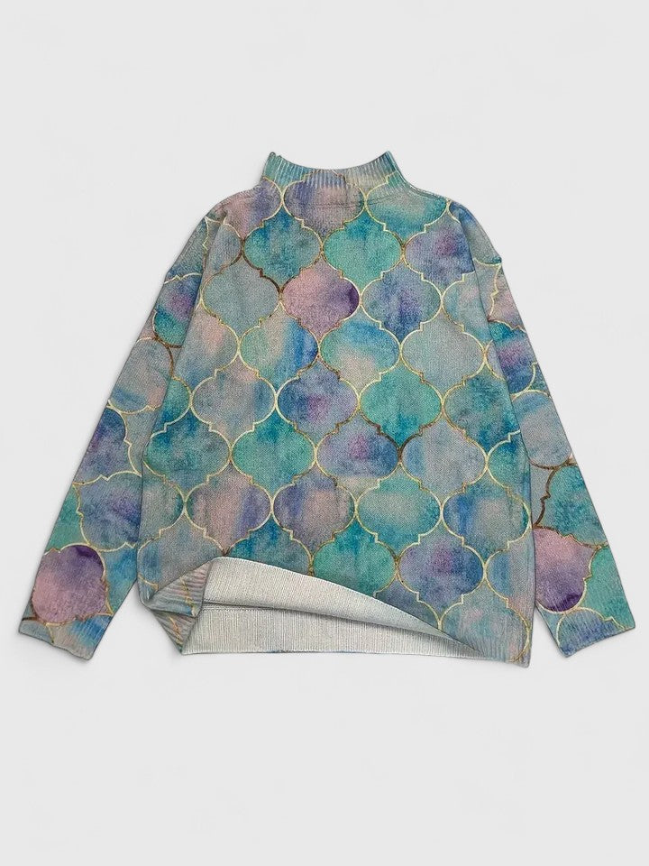 Pull pastel à col roulé et motifs dorés — Amielle Paris