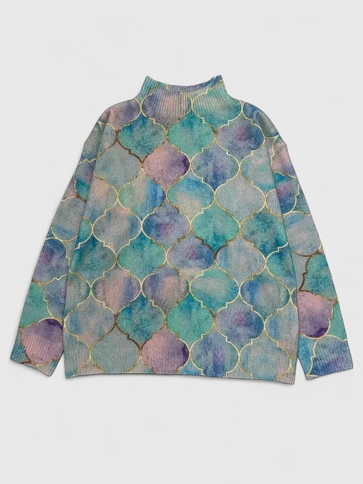 Pull pastel à col roulé et motifs dorés — Amielle Paris