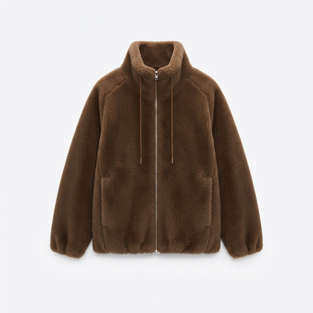 Veste zippée effet peau lainée à col montant — Amielle Paris