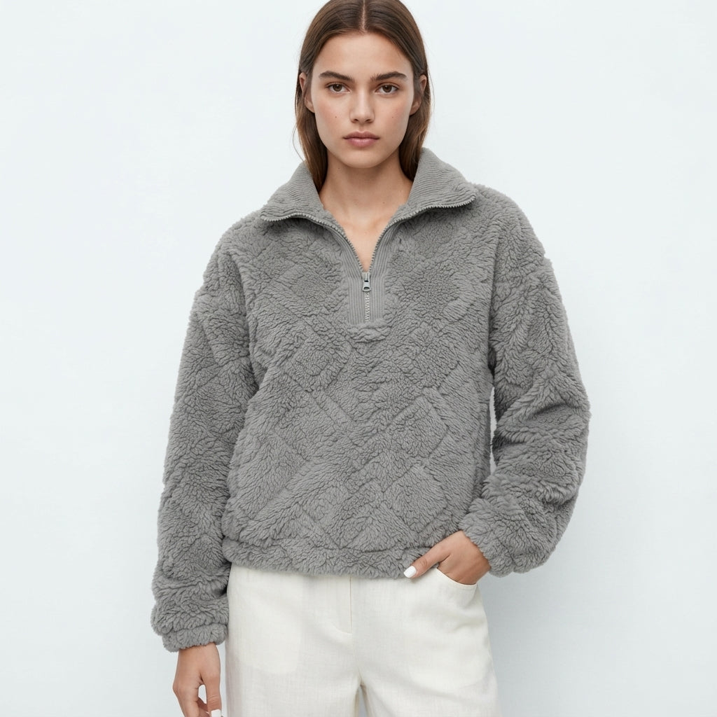 Pull polaire texturé à col zippé — Amielle Paris
