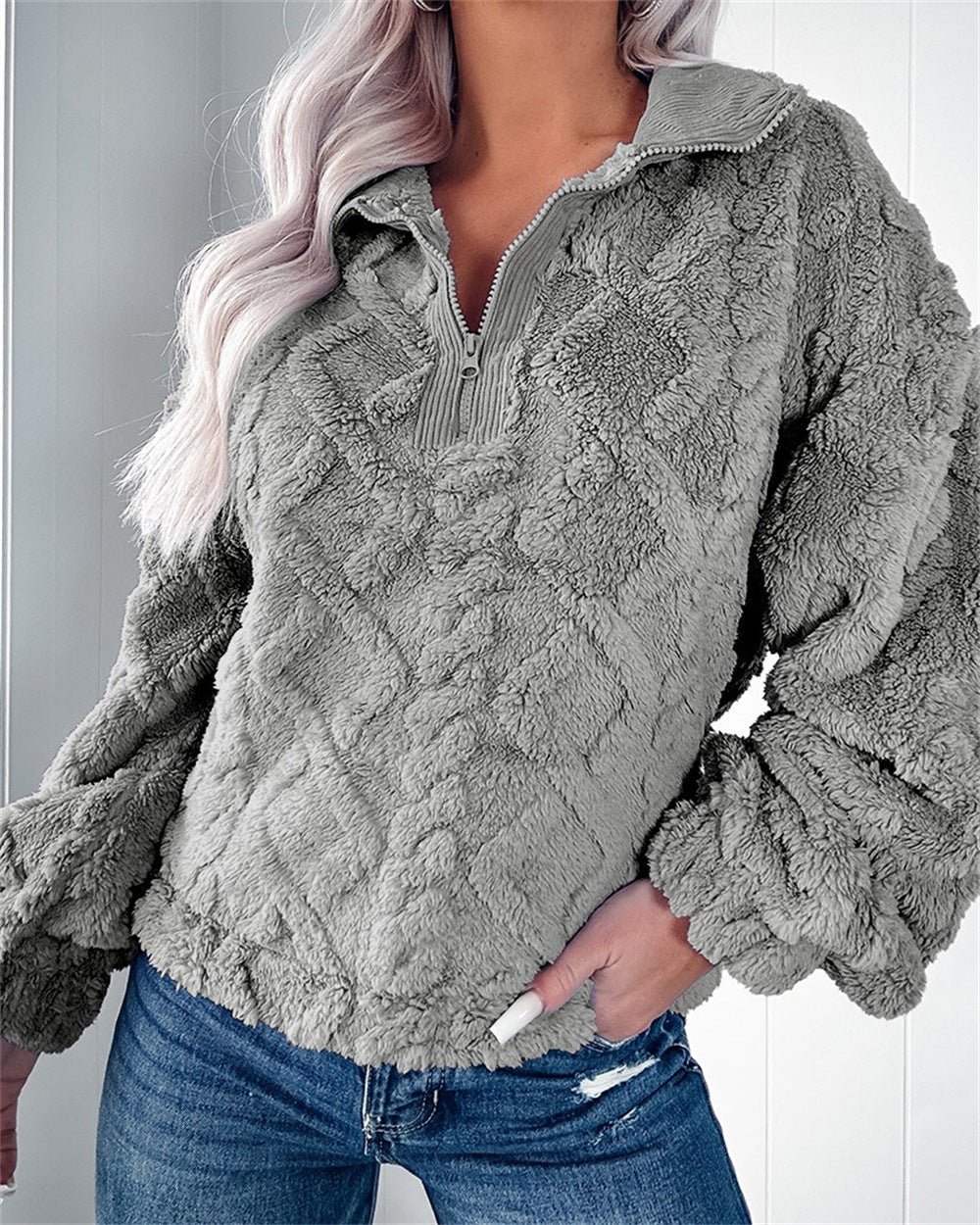 Pull polaire texturé à col zippé — Amielle Paris