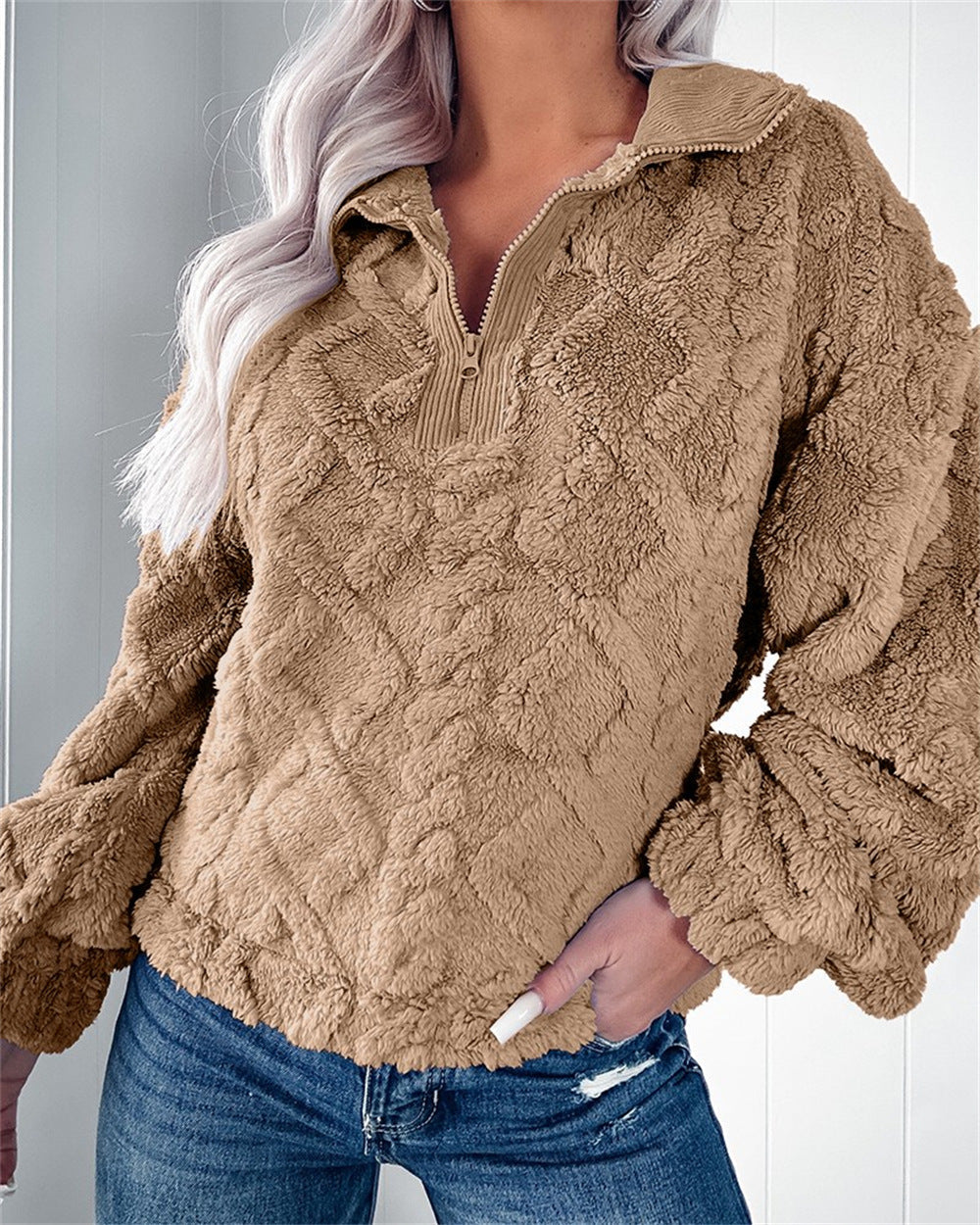 Pull polaire texturé à col zippé — Amielle Paris