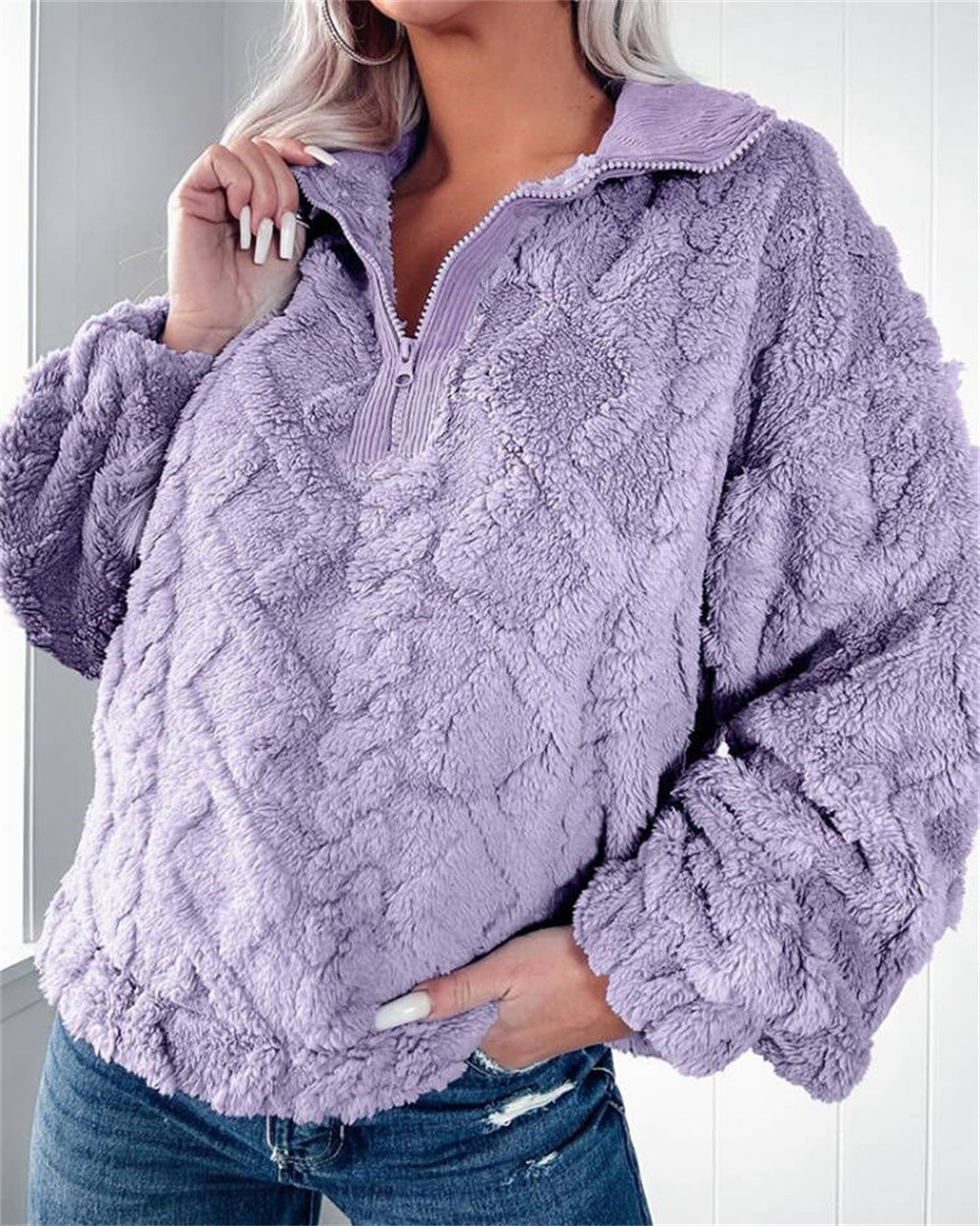 Pull polaire texturé à col zippé — Amielle Paris
