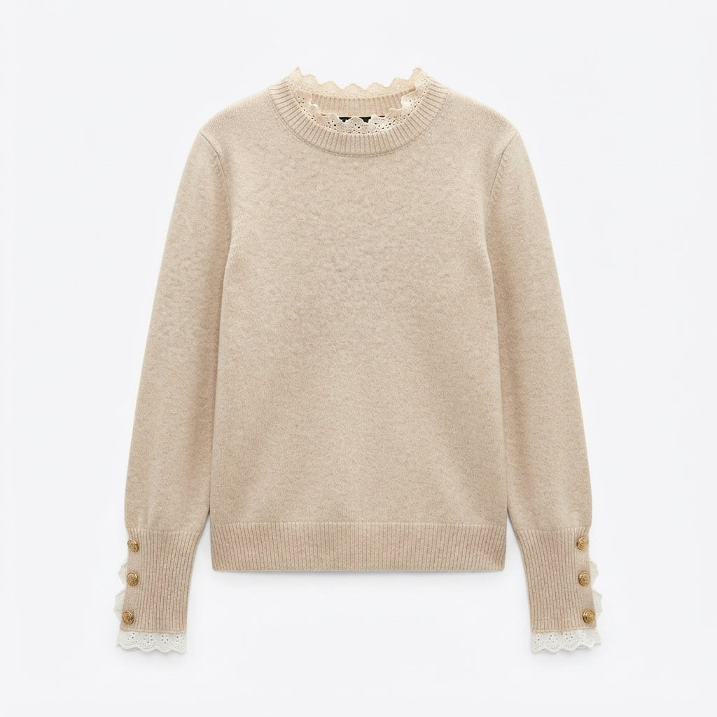 Pull à finitions en dentelle et poignets boutonnés — Amielle Paris