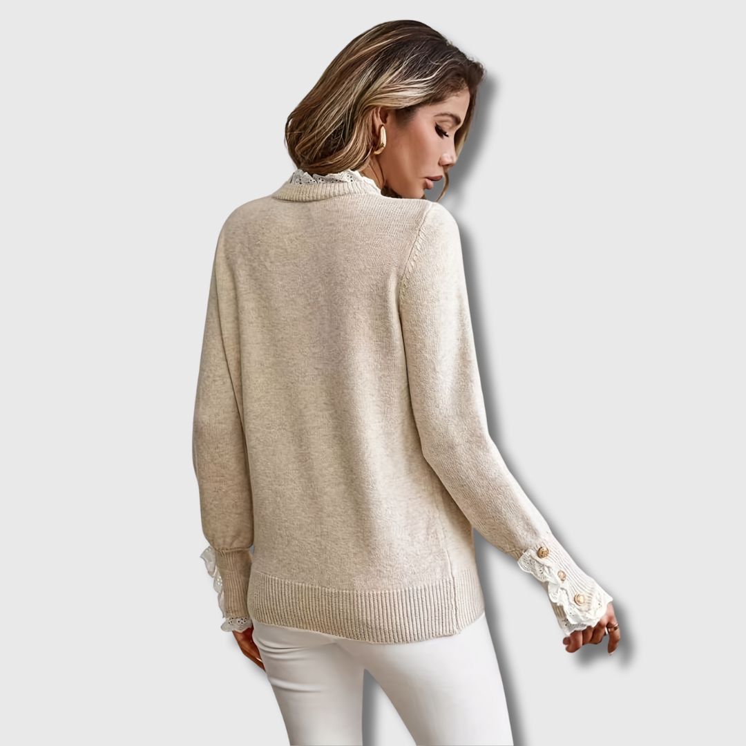 Pull à finitions en dentelle et poignets boutonnés — Amielle Paris