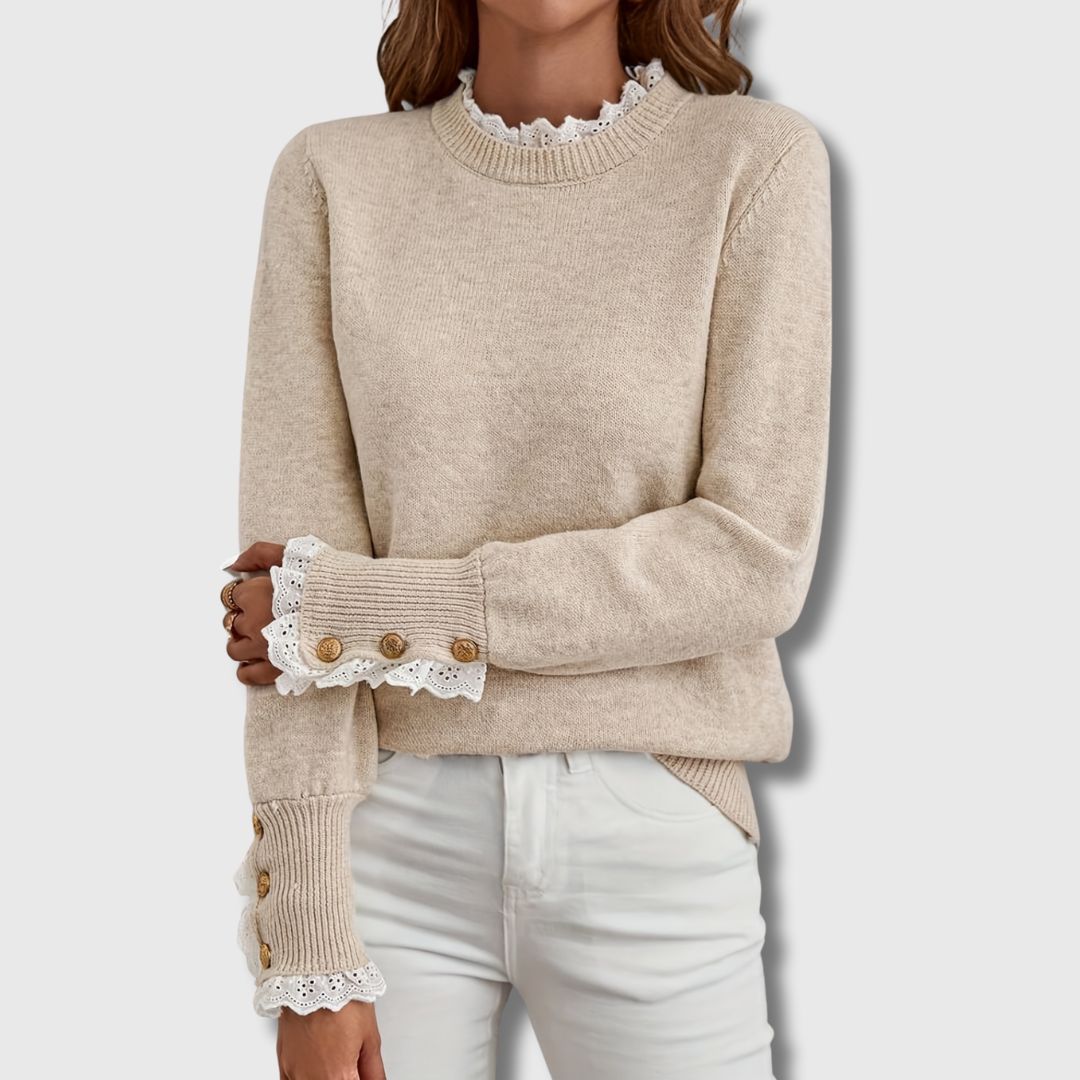 Pull à finitions en dentelle et poignets boutonnés — Amielle Paris