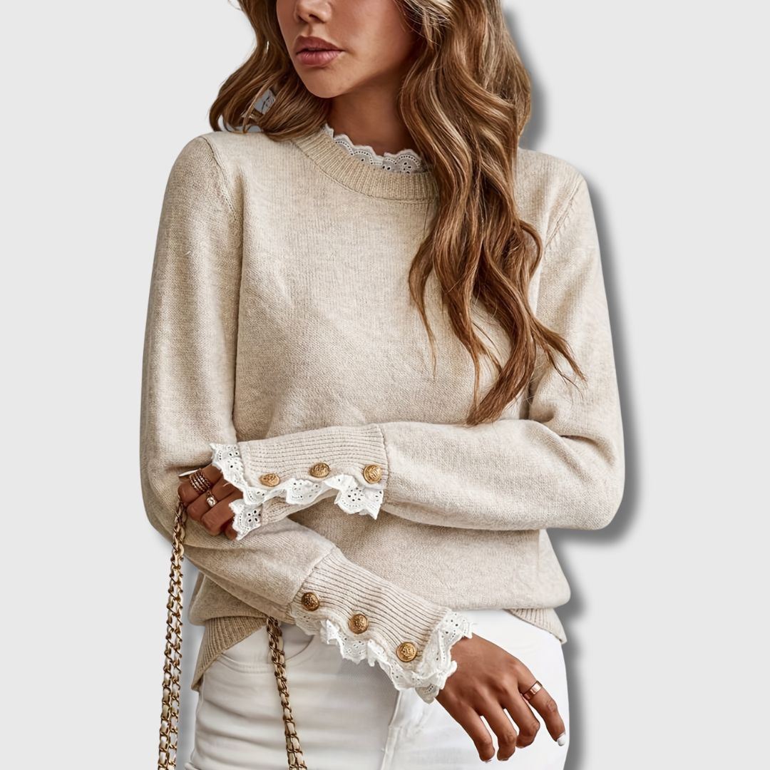 Pull à finitions en dentelle et poignets boutonnés — Amielle Paris