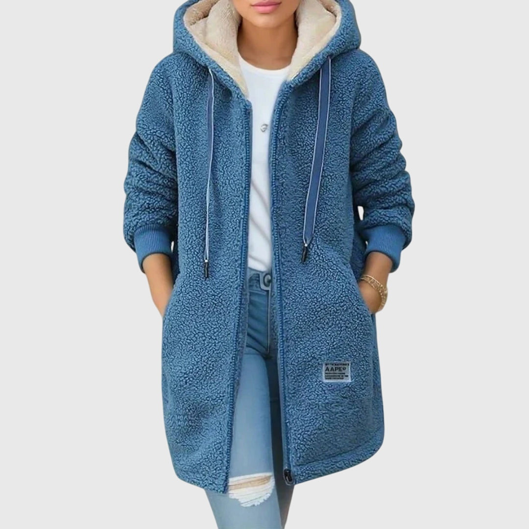 Veste longue en polaire effet peluche à capuche — Amielle Paris