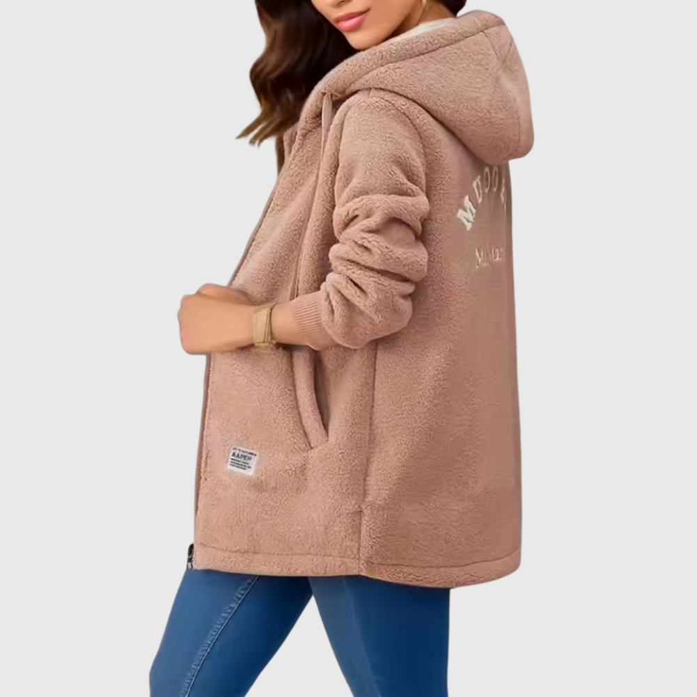 Veste longue en polaire effet peluche à capuche — Amielle Paris