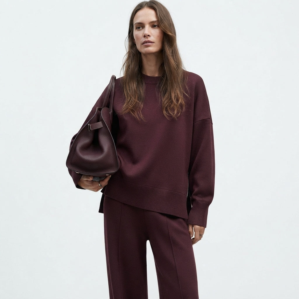 Ensemble deux pièces en maille côtelée à col montant — Amielle Paris