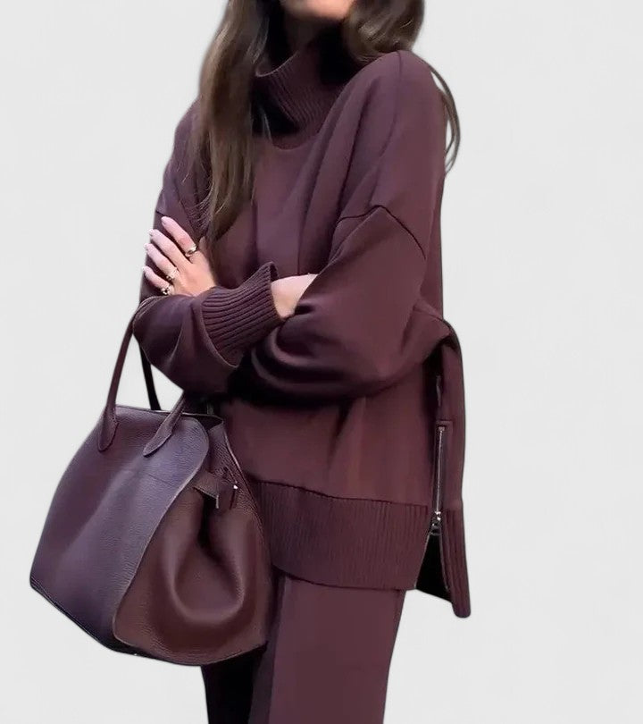 Ensemble deux pièces en maille côtelée à col montant — Amielle Paris