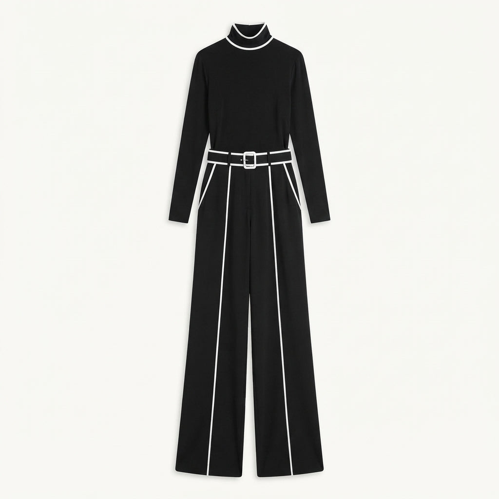 Ensemble col roulé et pantalon large à détails contrastés — Amielle Paris