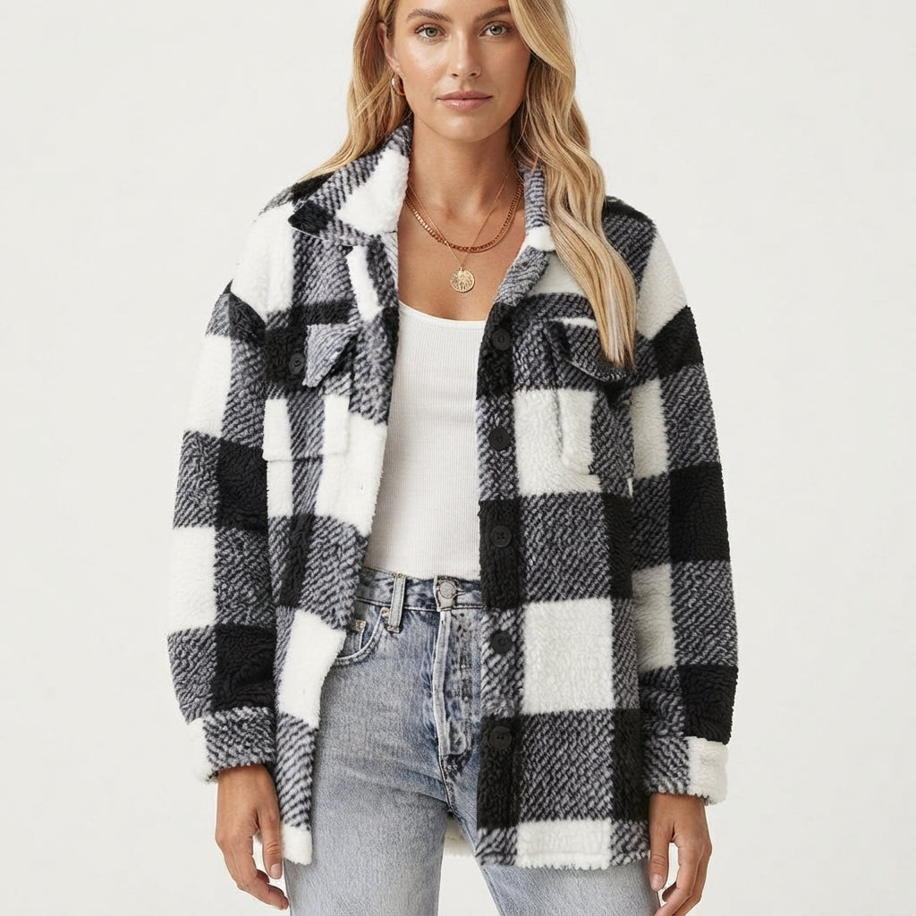 Veste polaire texturée à carreaux — Amielle Paris