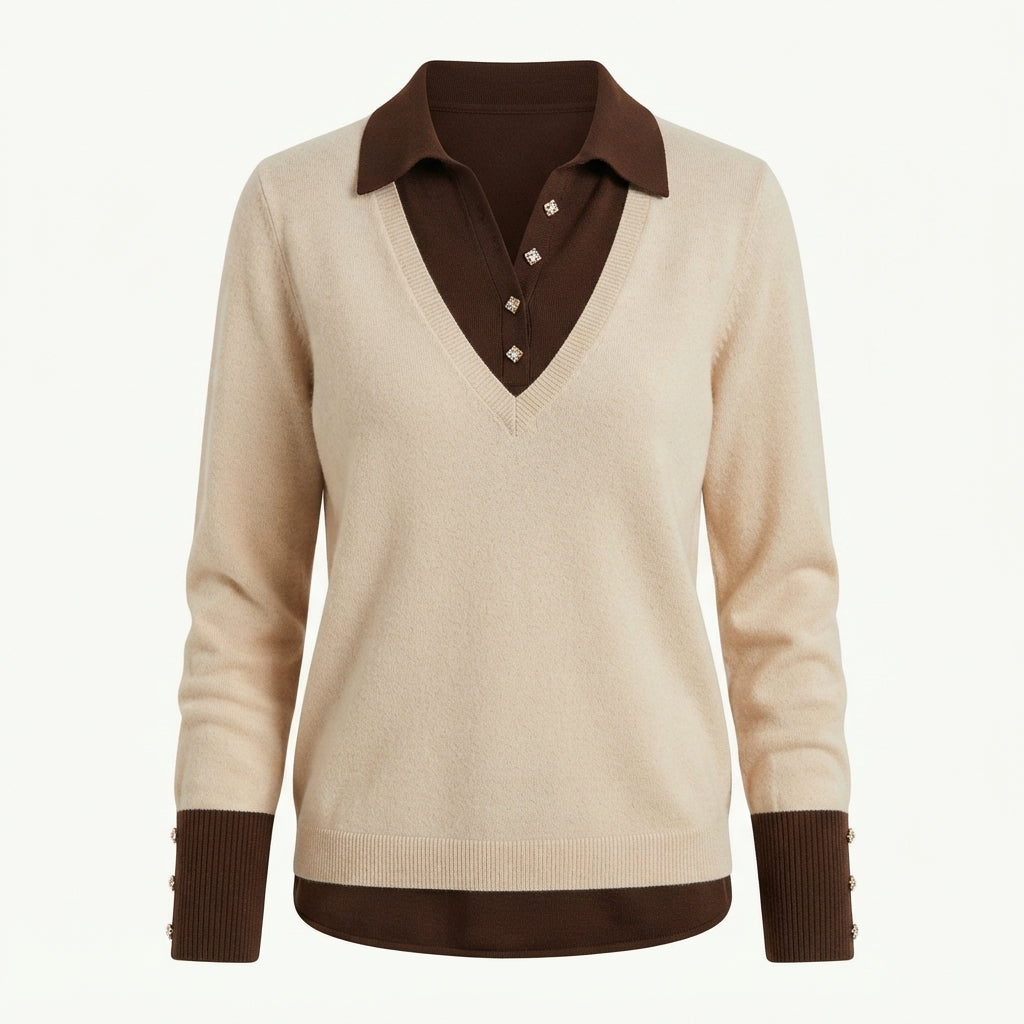 Pull à col polo et finitions contrastées — Amielle Paris