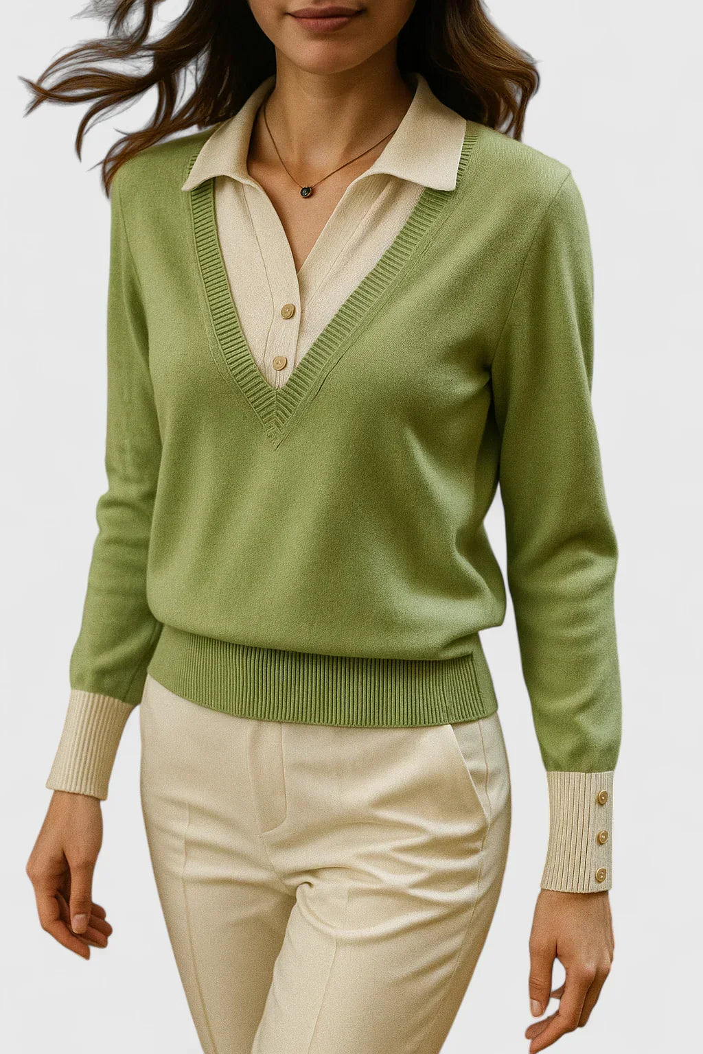 Pull à col polo et finitions contrastées — Amielle Paris