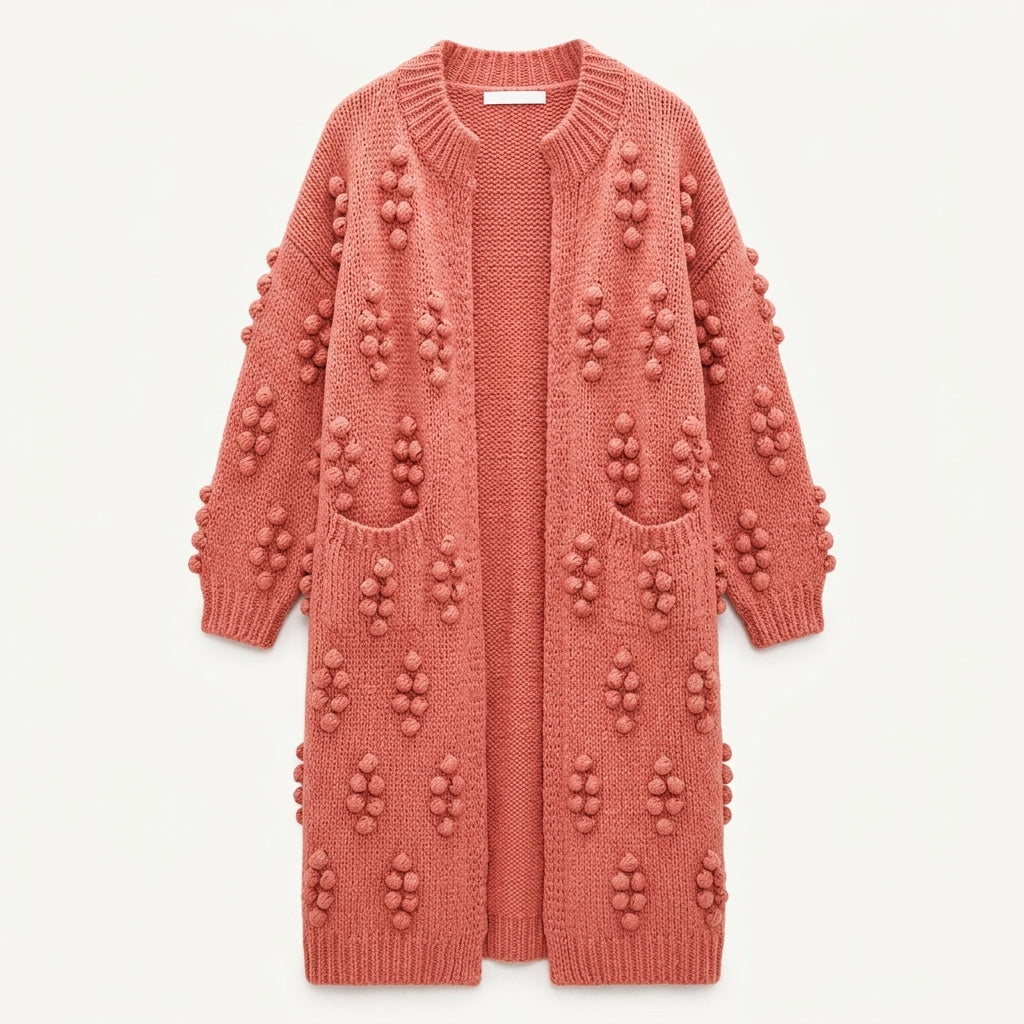 Gilet long en grosse maille à boules en relief — Amielle Paris