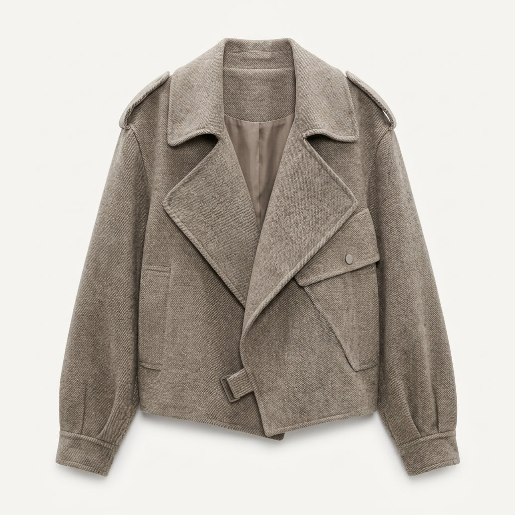 Veste courte style motard à large col — Amielle Paris