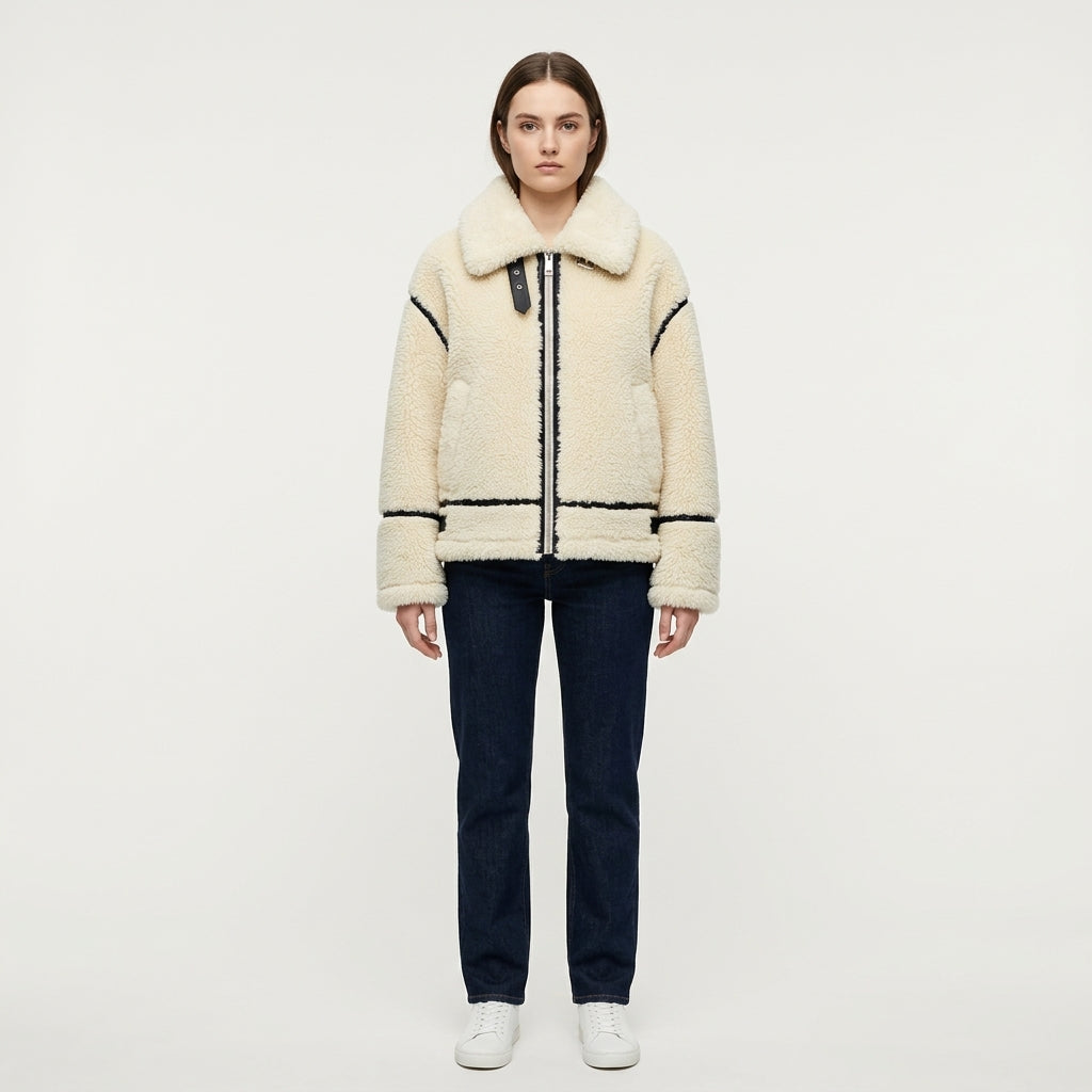 Veste ample effet peluche à bordures contrastées — Amielle Paris