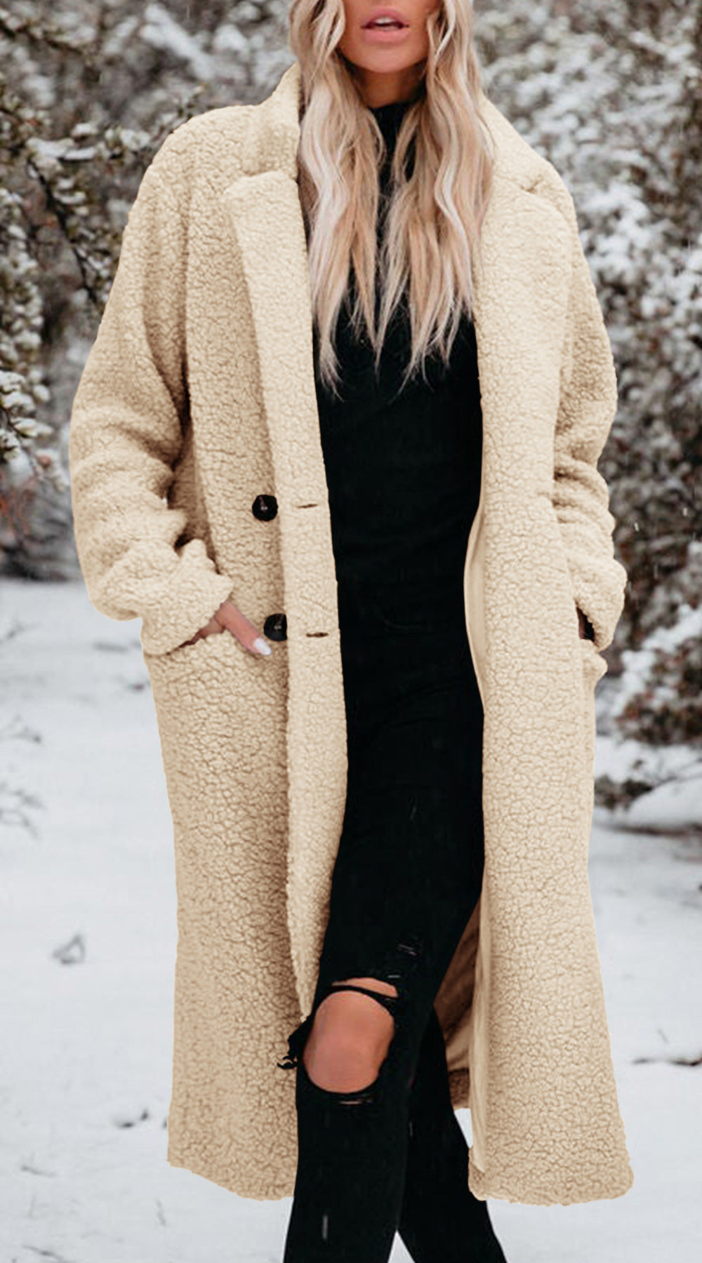 Manteau long en polaire effet peluche boutonné — Amielle Paris