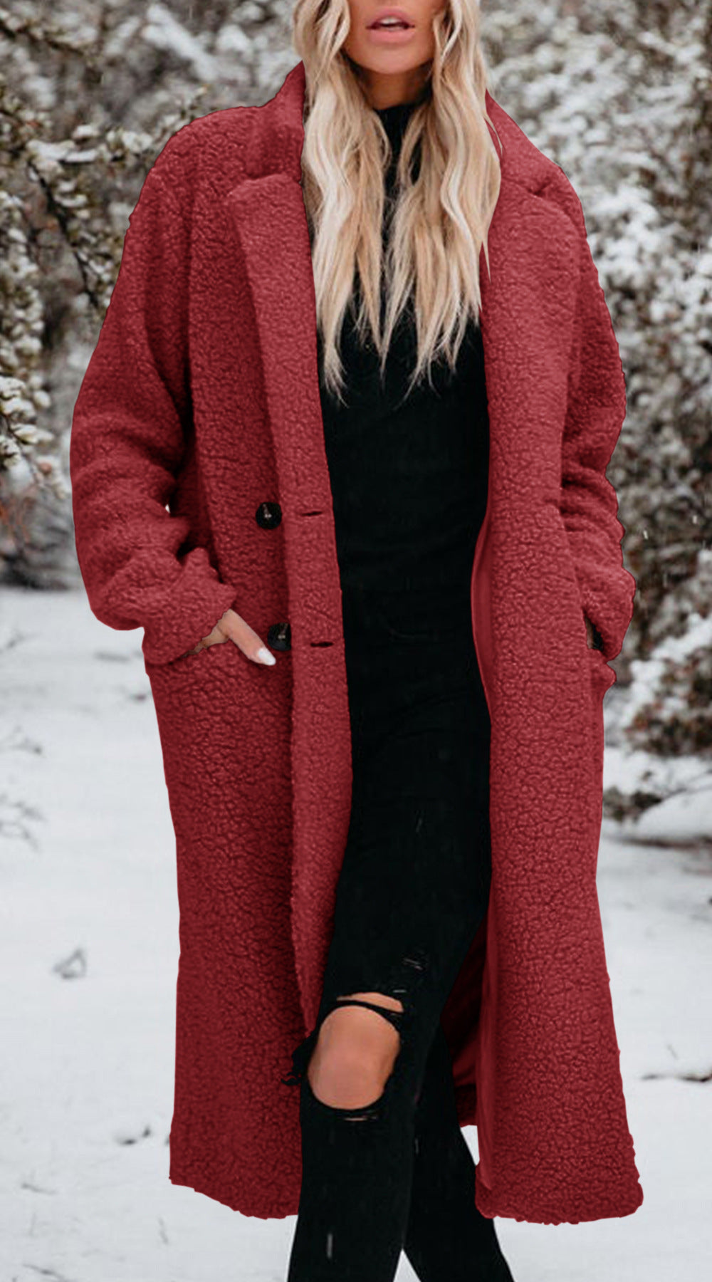 Manteau long en polaire effet peluche boutonné — Amielle Paris
