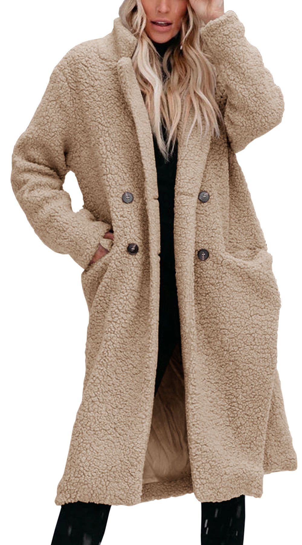 Manteau long en polaire effet peluche boutonné — Amielle Paris