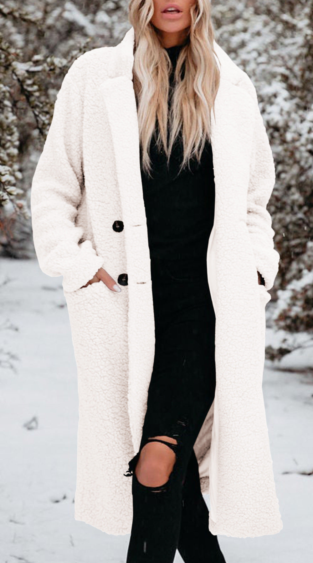Manteau long en polaire effet peluche boutonné — Amielle Paris