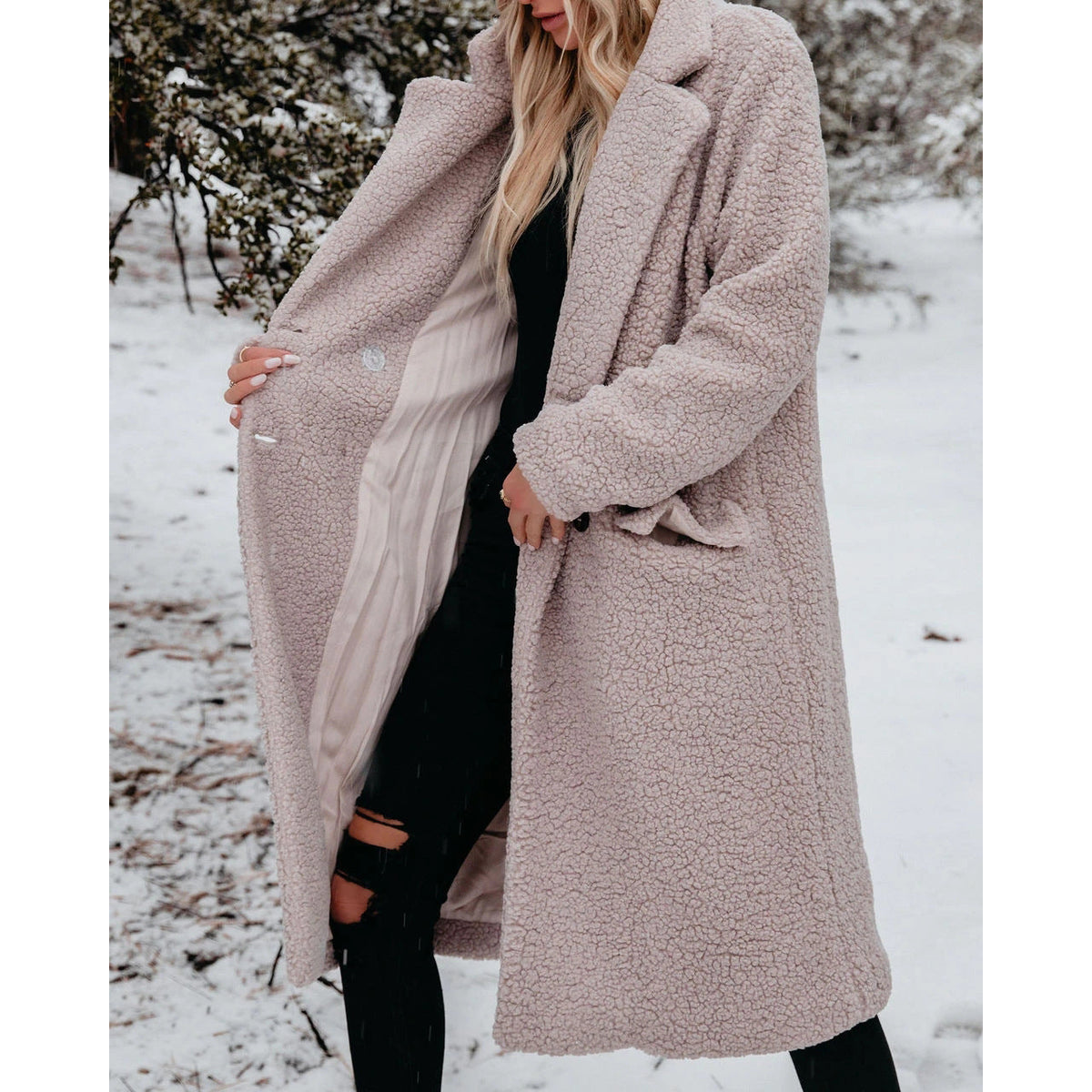Manteau long en polaire effet peluche boutonné — Amielle Paris