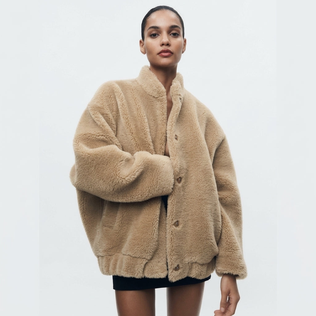 Veste ample effet peau lainée à boutons — Amielle Paris