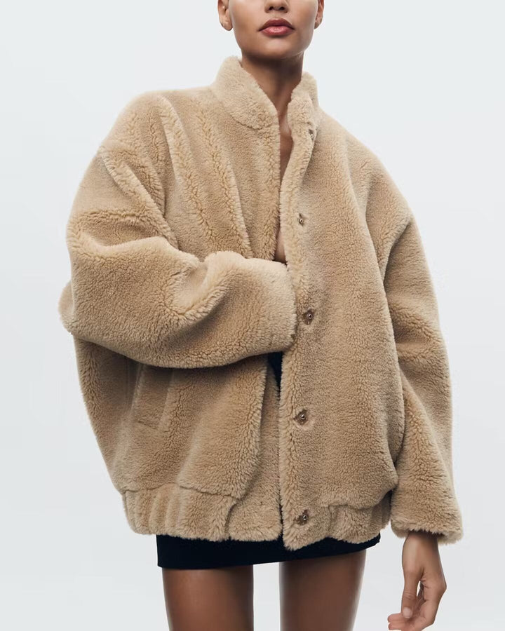 Veste ample effet peau lainée à boutons — Amielle Paris