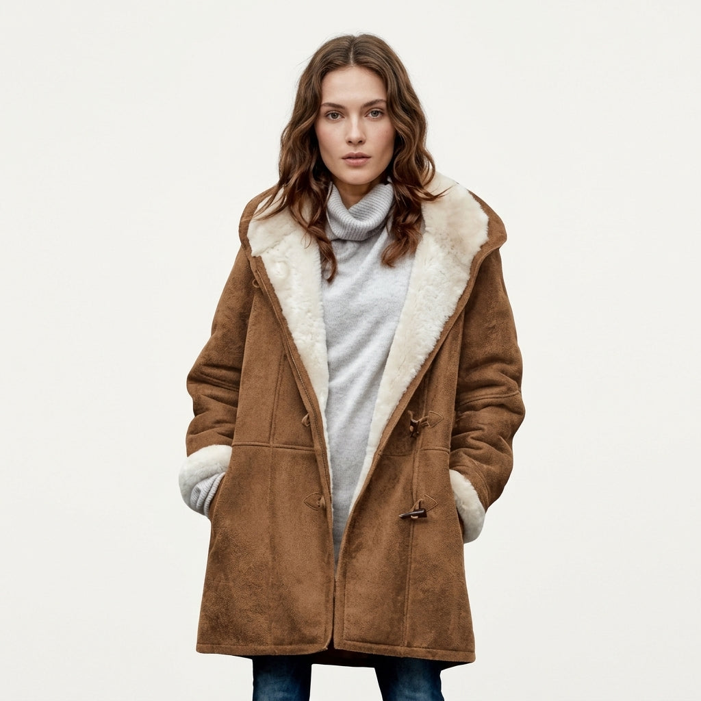 Manteau à capuche doublé de polaire à brandebourgs — Amielle Paris